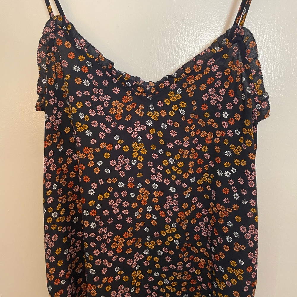LOFT Black and Orange Ruffled Camisole Top